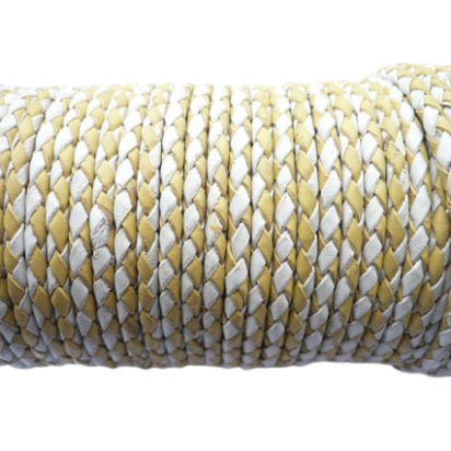 Oslo Round Braided Leather Cord - 4mm - yellow white