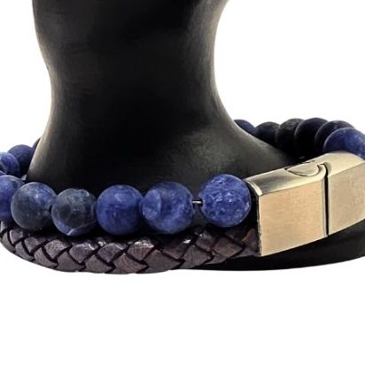Combination Gemstone and Leather Bracelet - Style 169