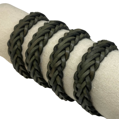 Hvar Braided Leather Cords - 15x4.5mm - Green