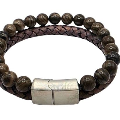 Combination Gemstone and Leather Bracelet - Style 172