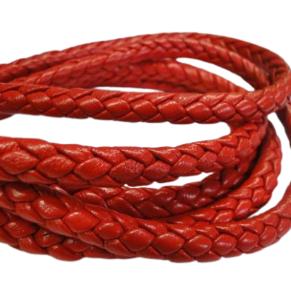 Fine Braided Nappa Leather Cords-8mm-RED