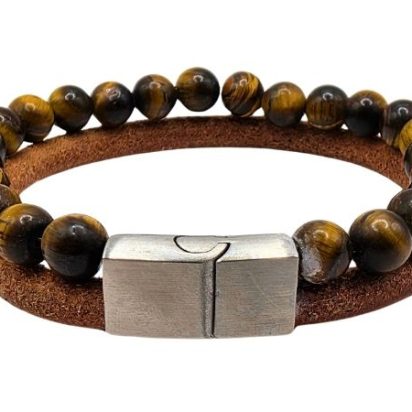 Combination Gemstone and Leather Bracelet - Style 163