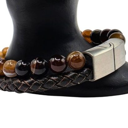 Combination Gemstone and Leather Bracelet - Style 165