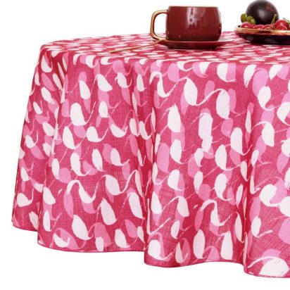 Pink, Red, and White Waxed Tablecloth