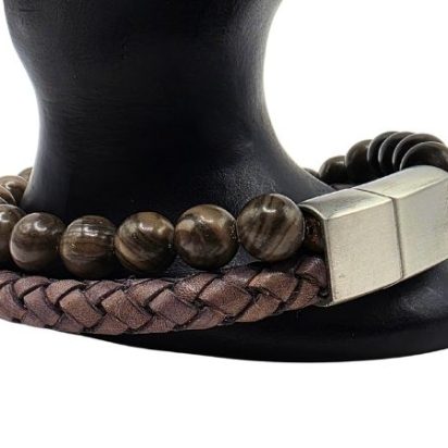 Combination Gemstone and Leather Bracelet - Style 172