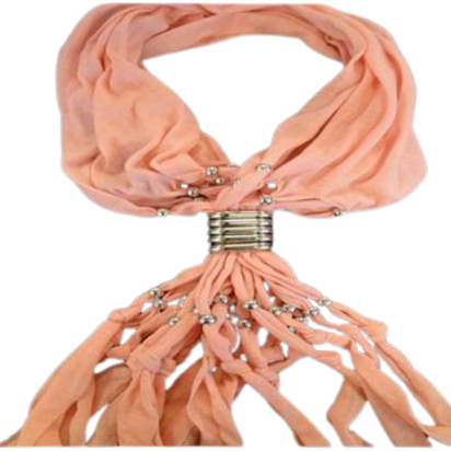 Scarf With Beads - Style 4 - Pink