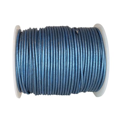 Round leather cord-2mm-Metallic Blue