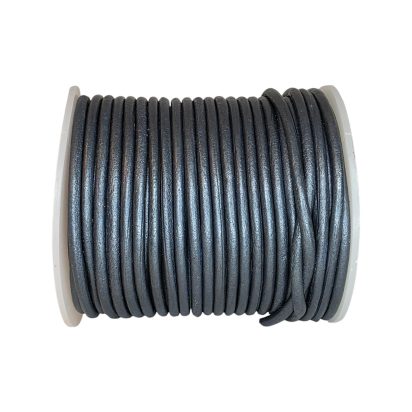 Round Leather Cord -3mm Metallic Navy Blue