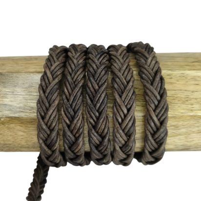 Ibiza braided leather cords - 10*5mm- vintage dark brown