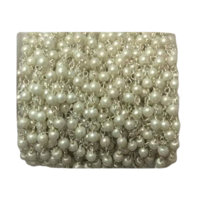 Rosary chains with glass beads -White