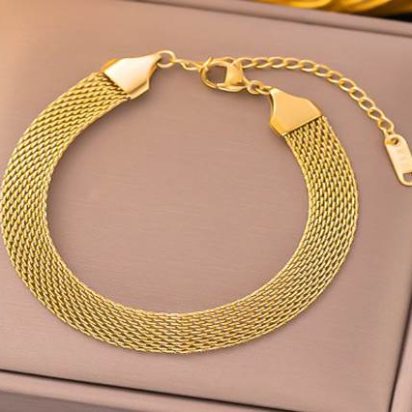 Flat Bold Bracelet - Gold - 10mm - Item 989