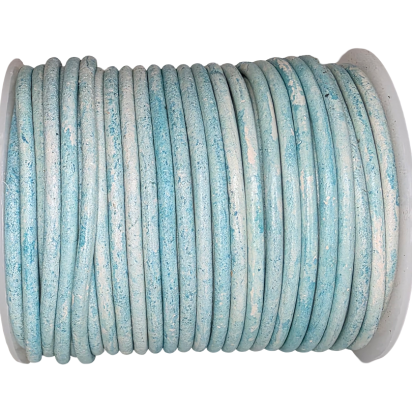 Round Leather Cord - Vintage Aquamarine whit a White Base - 3mm