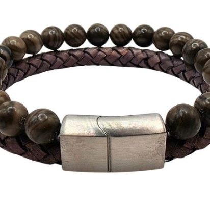 Combination Gemstone and Leather Bracelet - Style 172