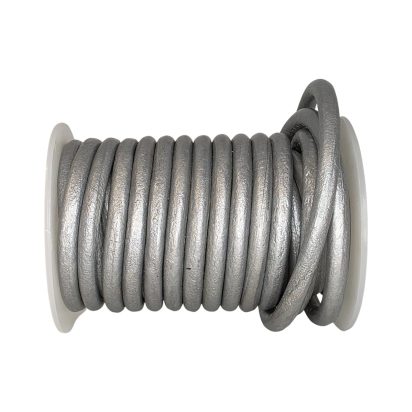 Round Leather Cord Metallic Silver 6mm