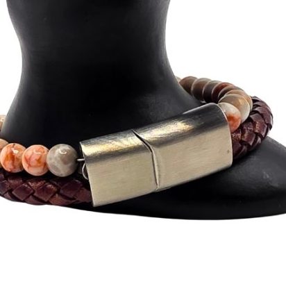 Combination Gemstone and Leather Bracelet - Style 174