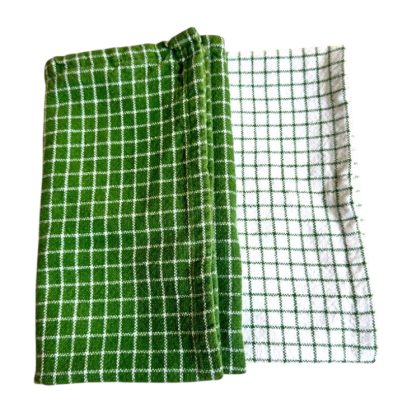 Green and White Grid Printed Towels