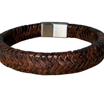 Walnut Braided Leather Cord - 12x6mm - Coffee Brown
