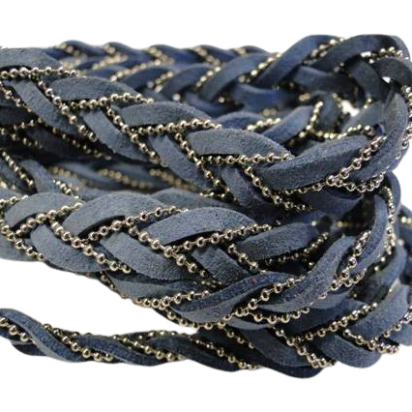 Faux Suede cords with chains-10mm-light blue