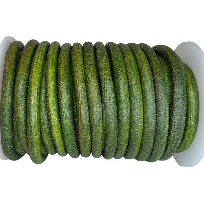Round Leather Cord Vintage Dark Green 6mm
