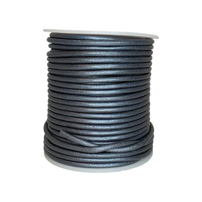 Round Leather Cord -3mm Metallic Navy Blue