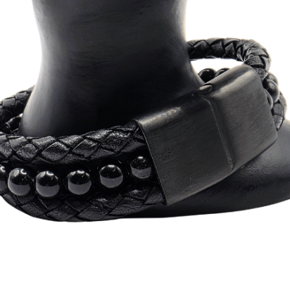 Combination Gemstone and Leather Bracelet - Style 158