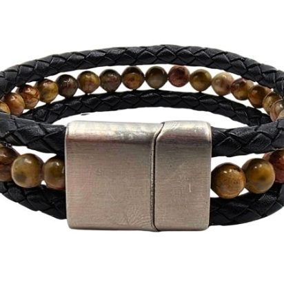 Combination Gemstone and Leather Bracelet - Style 156