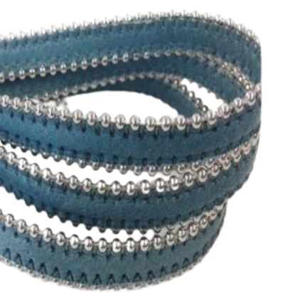 Real Nappa Flat Leather with steel balls chains-10mm-Turquoise