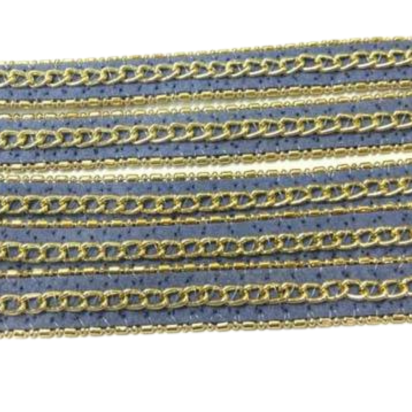 Eco Flat Leather with 3 chains-10mm-Blue