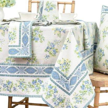 Blue and White Waxed Tablecloth
