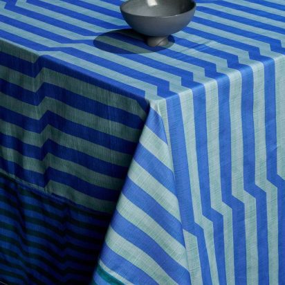 Light and Dark Blue Striped Waxed Tablecloth