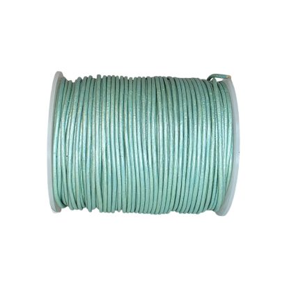 Round Leather Cord -1mm- Metallic Ocean Green