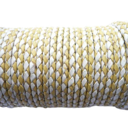 Oslo Round Braided Leather Cord - 3mm - Yellow and White