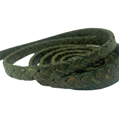 Argentine Braided Leather Cord - 8x3.5mm - Vintage Green