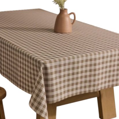 Beige Checker Printed Tablecloth