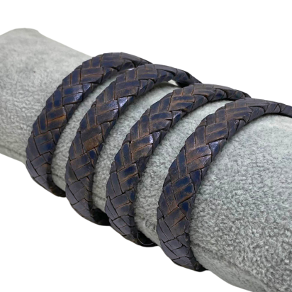 Argentine Braided Leather Cords - 10x3.5mm - Vintage Blue