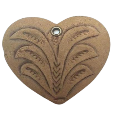 Heart 4cm - style 2 - Natural Leather Embossed