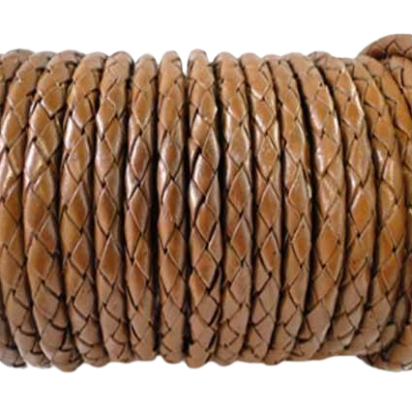 Oslo Round Braided Leather Cord - 5mm-Medium Brown