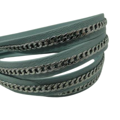 Real Nappa Leather Chain Stitched-10mm-Single-Sky Blue