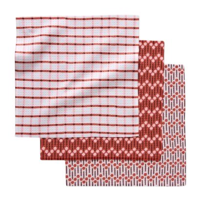 Red and White Printed Towels