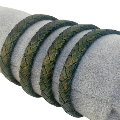 Argentine Braided Leather Cord - 8x3.5mm - Vintage Green