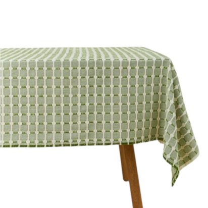 Green and White Patterned Tablecloth