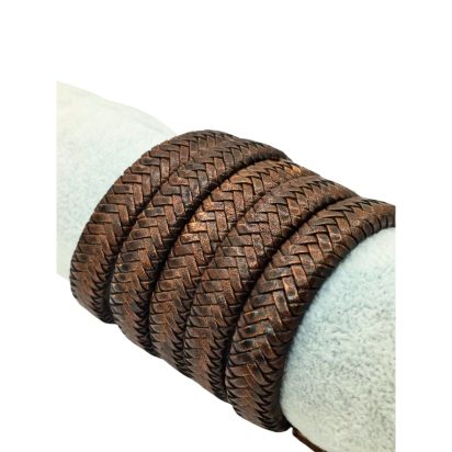 Walnut Braided Leather Cord - 12x6mm - Coffee Brown