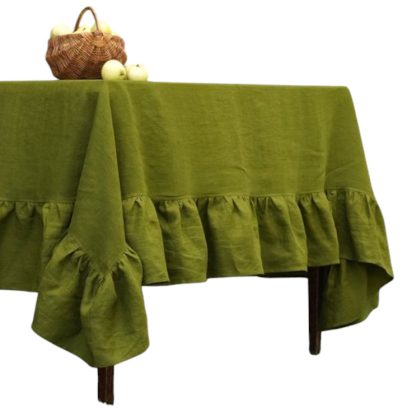 Green Ruffled Waxed Tablecloth
