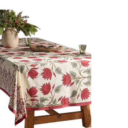 Cotton Tablecloth with Red Tulips