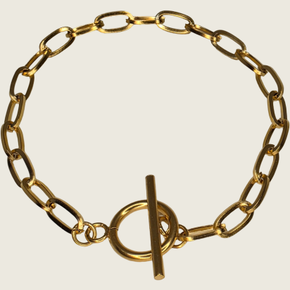 Triangle Wire Dendritic Pearl Bracelet with Circle Bar Clasp - Gold - Item 981
