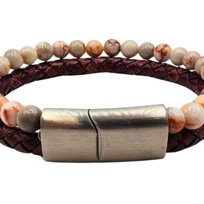 Combination Gemstone and Leather Bracelet - Style 174