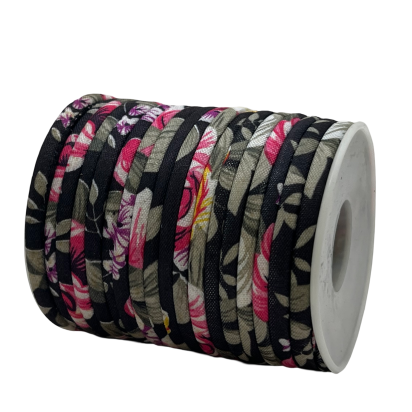 Fabric Flower Cord-4mm-Round-Black
