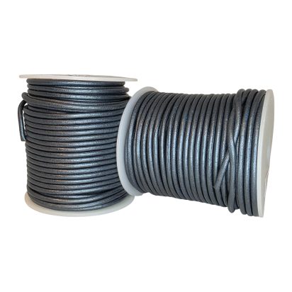 Round Leather Cord -3mm Metallic Navy Blue