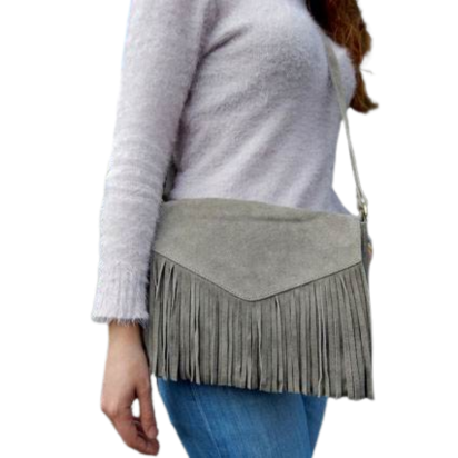 SuedeBag19 - Ibiza Suede With Fringes - Grey