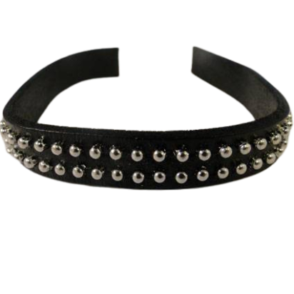 Flat leather cord with studs -10mm- black
